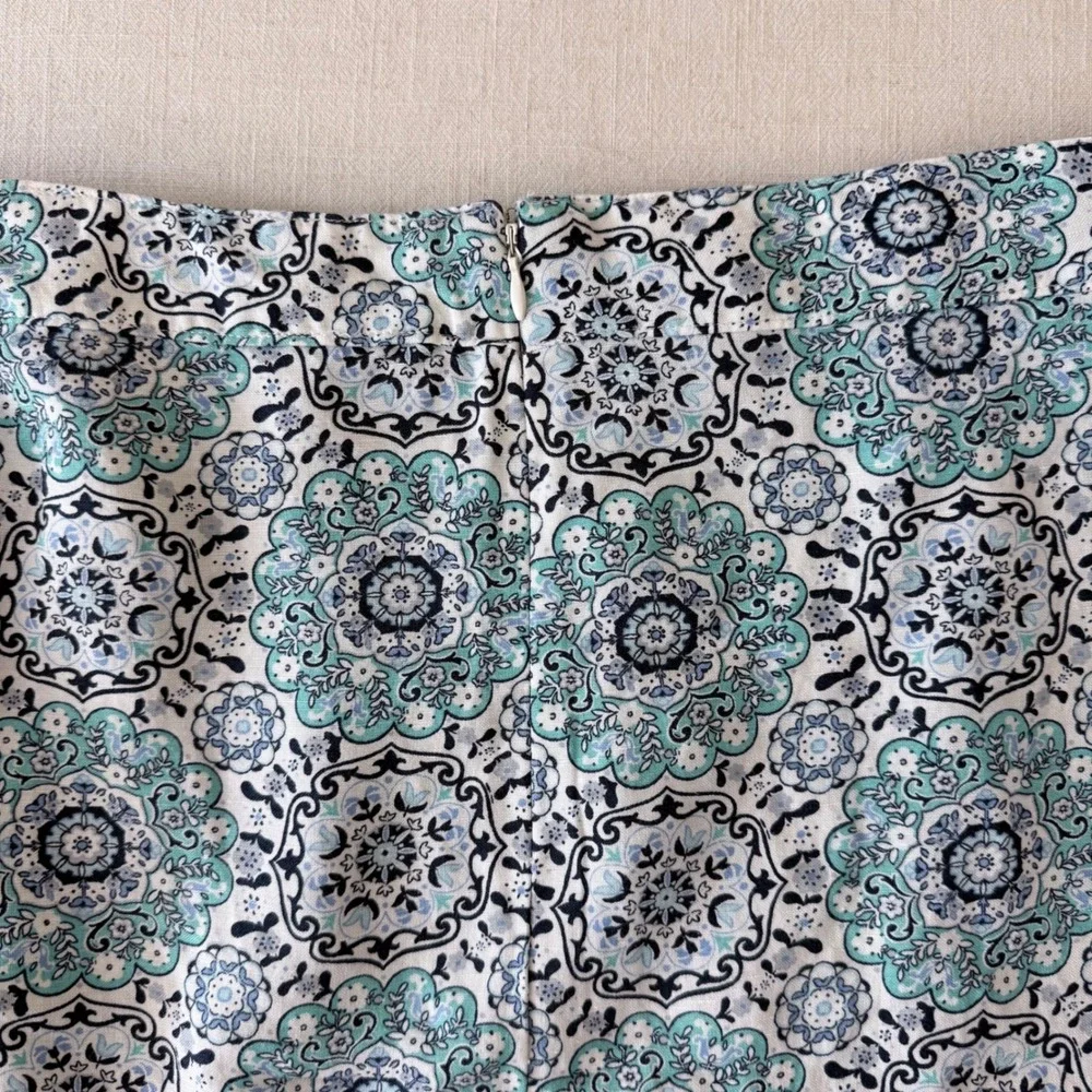 LOFT‎ Petite Linen Blend Boho Wrap Skirt 12P Blue Medallion Print NWT Summer
